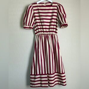 Vintage David Warren Midi Dress Fit N Flare A Line Red Striped Tomato Girl XS